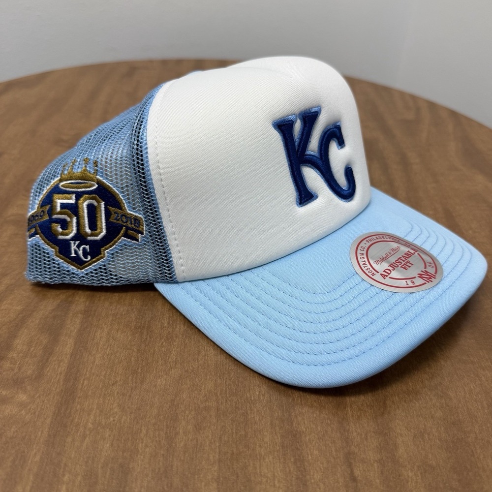 Mitchell & Ness Kansas City Royals Blue Trucker Stretch Snap Adjustable Hat New